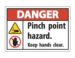 Danger point de pincement danger, garder les mains claires signe symbole isoler sur fond blanc, vector illustration