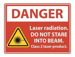 rayonnement laser de danger, ne regardez pas dans le faisceau, signe de produit laser de classe 2 sur fond blanc vecteur