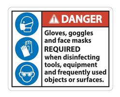 Gants de danger, lunettes et masques requis signe sur fond blanc, illustration vectorielle eps.10 vecteur