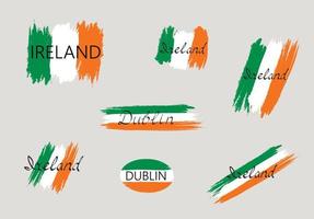 drapeau irlandais avec lettrage manuscrit irlande. ensemble d'éléments de conception de pays nationaux à la brosse. signe de la capitale dublin vecteur