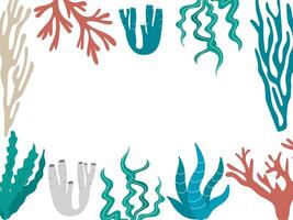 vecteur Cadre avec multicolore algue formes à le bas de le mer. bannière modèle avec brillant impression pour tissu, emballage, textile, fond d'écran, vêtements. sous-marin la vie