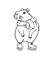 mignonne capybara la glace patinage. vecteur illustration main dessiné. pour coloration livres, cartes postales, modèles.