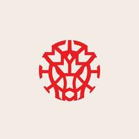 rouge abstrait Lion logo conception dans ligne art style vecteur
