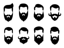 ensemble barbu branché Hommes visages avec différent coupes de cheveux, moustaches, barbes. branché homme avatar, silhouettes, têtes, emblèmes, Icônes, Étiquettes. coiffeur magasin vecteur illustration