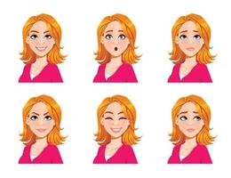 expressions de visage de femme blonde vecteur