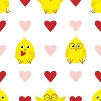 valentines journée sans couture modèle avec dessin animé poussins et cœurs. valentines Contexte avec poulets et cœurs vecteur