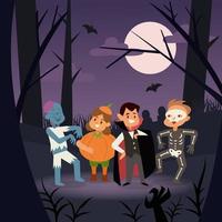 les enfants s'amusent le soir d'halloween vecteur