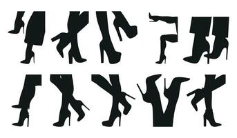 ensemble noir silhouette de femelle jambes dans une pose. des chaussures talons aiguilles, haute talons. marche, debout, en cours d'exécution, sauter, Danse vecteur