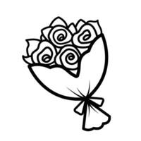 Rose fleur bouquet vecteur illustration icône avec noir contour isolé sur blanc carré Contexte. Facile plat minimaliste art stylé dessin avec Valentin, mariage, et l'amour thème.