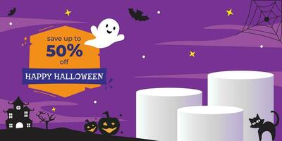 Halloween vente promo bannière modèle avec Vide produit podium vecteur