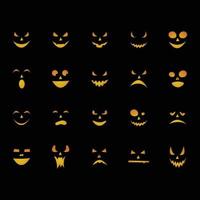 jeu d'icônes de visage d'halloween. sourire effrayant de citrouille sur fond noir. conception pour les vacances d'halloween. illustration vectorielle. vecteur