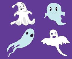 fantômes objets blancs et bleus signes symboles vector illustration avec fond violet