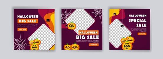 modèle de publication sur les réseaux sociaux pour la vente d'halloween. bannière de vente pour la célébration d'halloween. vecteur