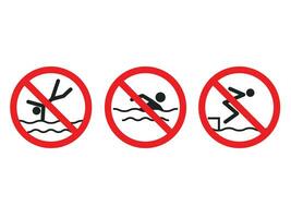 avertissement remarquer signe ensemble. non saut, non natation, non sauter ou plongée vecteur