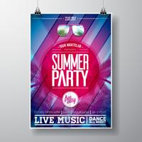 Vector Summer Beach Party Flyer Design avec des éléments typographiques