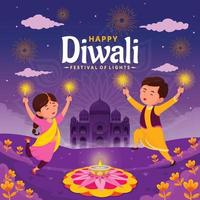 joyeuse fête des lumières de diwali vecteur