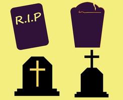 tombes objets noirs et violets rip signes symboles vector illustration résumé avec fond jaune