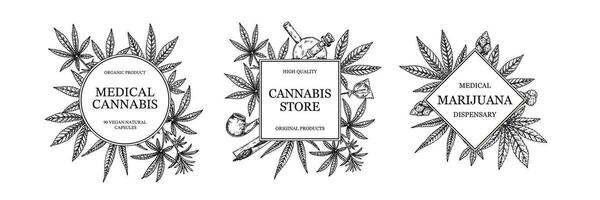 ensemble de médical cannabis Cadre. marijuana plante conception pour logo modèle, emballage, social médias des postes. médicinal légalisation vecteur illustration dans esquisser style