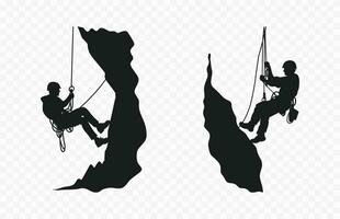 descente en rappel silhouettes vecteur ensemble, rappel escalade silhouette clipart dans différent pose