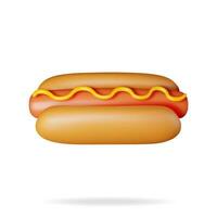 3d chaud chien avec moutarde isolé sur blanche. rendre Hot-dog icône. saucisse avec chignon et moutarde. vite nourriture concept. graisse, mauvais pour la santé aliments. dessin animé vecteur illustration