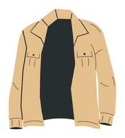 mode manteau unisexe veste isolé. Haut mans vêtement de rue. marron tweed court veste avec boutons et poche. décontractée branché femme costume vêtements. dessin animé plat vecteur illustration