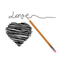 crayon réaliste de vecteur avec coeur griffonné. illustration.