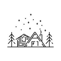 Journal cabine vecteur ligne icône. hiver en bois maison et camping.