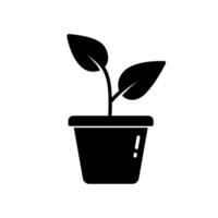 icône de une plante dans une pot avec deux croissance feuilles vecteur