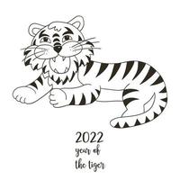 tigre dans le style de dessin à la main. symbole de 2022. nouvel an 2022 vecteur