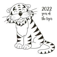 tigre dans le style de dessin à la main. symbole de 2022. nouvel an 2022 vecteur