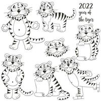 tigre dans le style de dessin à la main. symbole de 2022. nouvel an 2022 vecteur