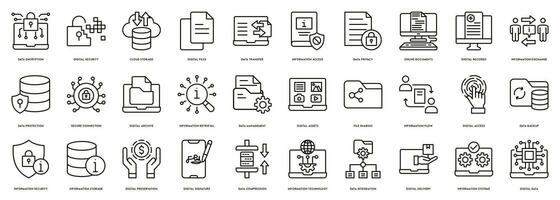 numérique information vecteurs icône illustration pour Les données chiffrement, numérique sécurité, nuage stockage, numérique des dossiers, Les données transfert, information accès, Les données confidentialité, en ligne documents, numérique enregistrements vecteur