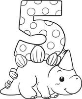 dessin animé dinosaure nombre cinq pour enfants d'âge préscolaire vecteur