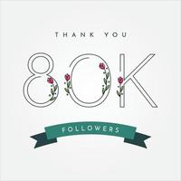 merci 80k abonnés avec conception de modèle d'illustration de fleur vecteur