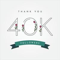 merci 40k abonnés avec conception de modèle d'illustration de fleur vecteur