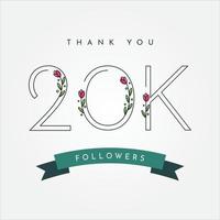 merci 20k abonnés avec conception de modèle d'illustration de fleur vecteur