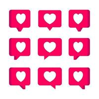 groupe de bulles de cœur avec différentes formes. ensemble d'emoji d'amour pour les médias sociaux. illustration d'icône de vecteur de dessin animé mignon à la mode simple. élément graphique de style plat pour le concept d'expression heureuse.
