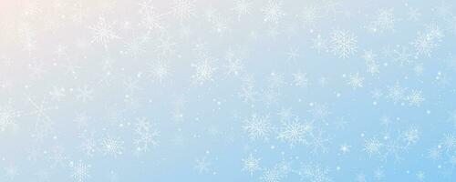 Noël neigeux Contexte. du froid bleu hiver ciel. vecteur la glace Tempête De Neige sur pente texture avec flocons. de fête Nouveau année thème pour saison vente fond d'écran.