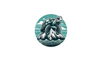 tortue sur mer et Montagne vecteur illustration plat conception