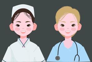 illustration vectorielle d'infirmière. deux styles d'infirmière en illustration uniforme. vecteur