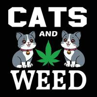 chats et cannabis T-shirt conception vecteur