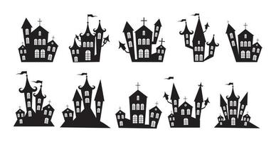 Sélection de châteaux sombres halloween sur fond blanc - vector