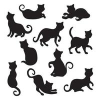 Collection de 10 chats halloween noirs sur fond blanc - vector