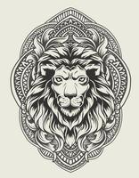 tête de lion illustration avec ornement de gravure vintage