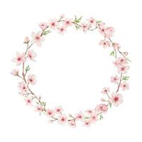 rond Cadre avec branche de Cerise fleur illustration. aquarelle La peinture Sakura couronne isolé sur blanche. Japonais fleur vecteur