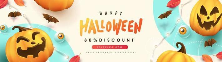 bannière de vente halloween heureuse ou fond d'invitation de fête avec des éléments festifs de citrouilles vecteur