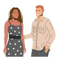 femmes dans robe et homme dans chemise isolé. mode fille et gars. branché homme dans décontractée vêtements . à la mode mode de vie. élégant couple. plat vecteur illustration