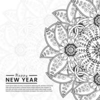 bannière ou modèle de carte de bonne année avec fleur de mehndi vecteur