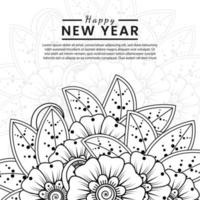 bannière ou modèle de carte de bonne année avec fleur de mehndi vecteur