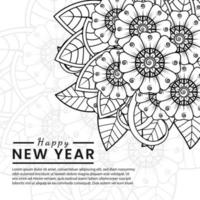 bannière ou modèle de carte de bonne année avec fleur de mehndi vecteur